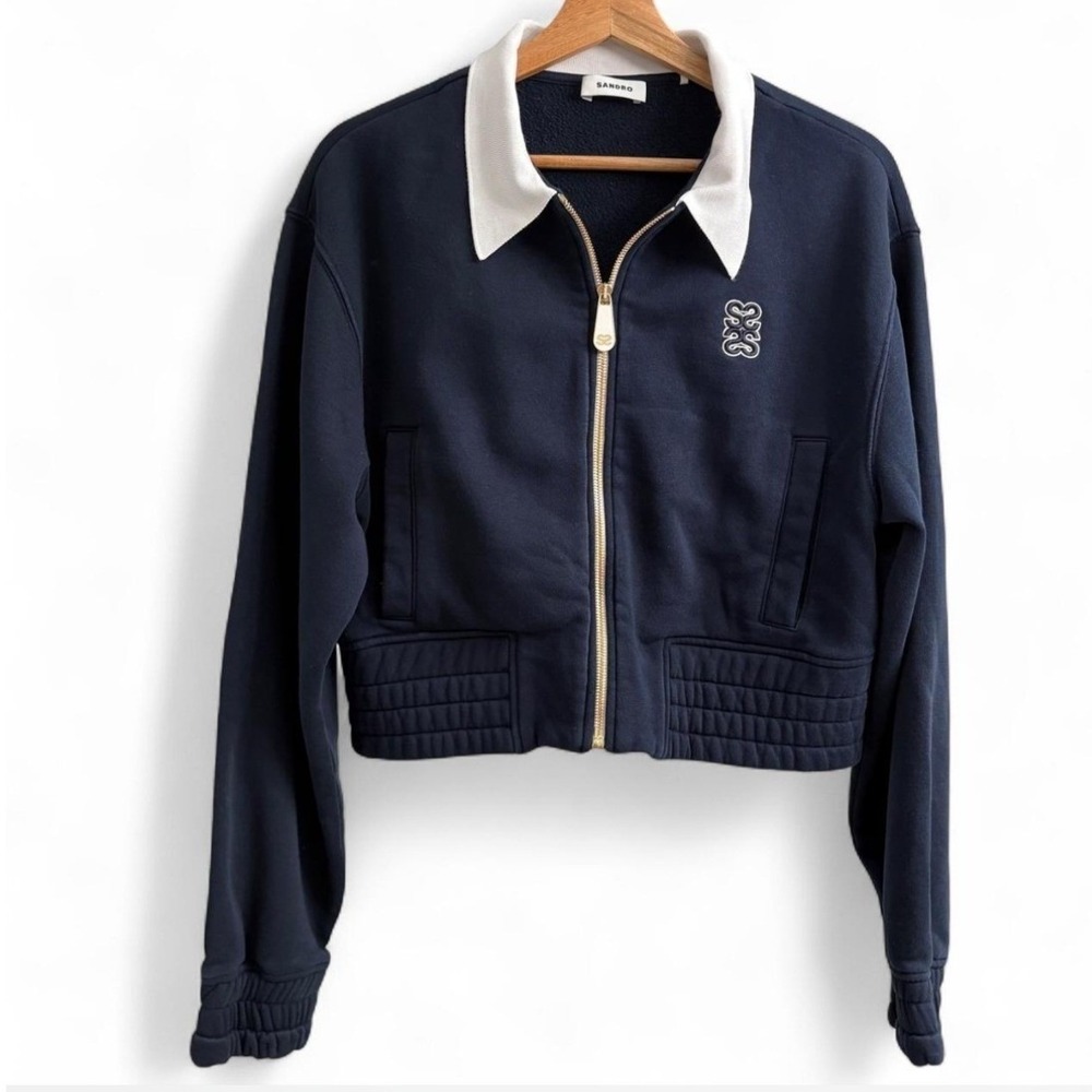 Sandro Cropped Two-Tone Sweatshirt deep blue in Size 3 (US 8) - Picture 3 of 8